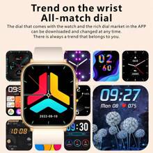 1 件多功能智能手表，配有大触摸屏显示屏、硅胶表带、多种运动模式、相机控制、社交应用通知，适合女性，非常适合送礼、日常使用和运动 - 金色 - 查看 6