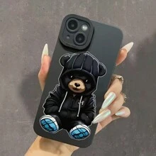 Stylish Black Bear Design Phone Case Compatible With Iphone 14 Pro Max/ 13/ 13 Pro Max/ 12/ 12 Pro/ 11, & Chic Accessory