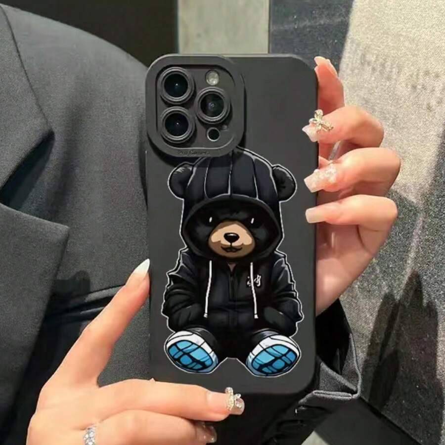 Stylish Black Bear Design Phone Case Compatible With Iphone 14 Pro Max/ 13/ 13 Pro Max/ 12/ 12 Pro/ 11, & Chic Accessory