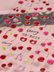 2 Hojas de Pegatinas de arte de uñas de verano con relieve 5D de frutas, Calcomanías de relieve de gelatina lindas de cereza, naranja y pera para decoración de manicura de dopamina - Multicolor - Ver 6