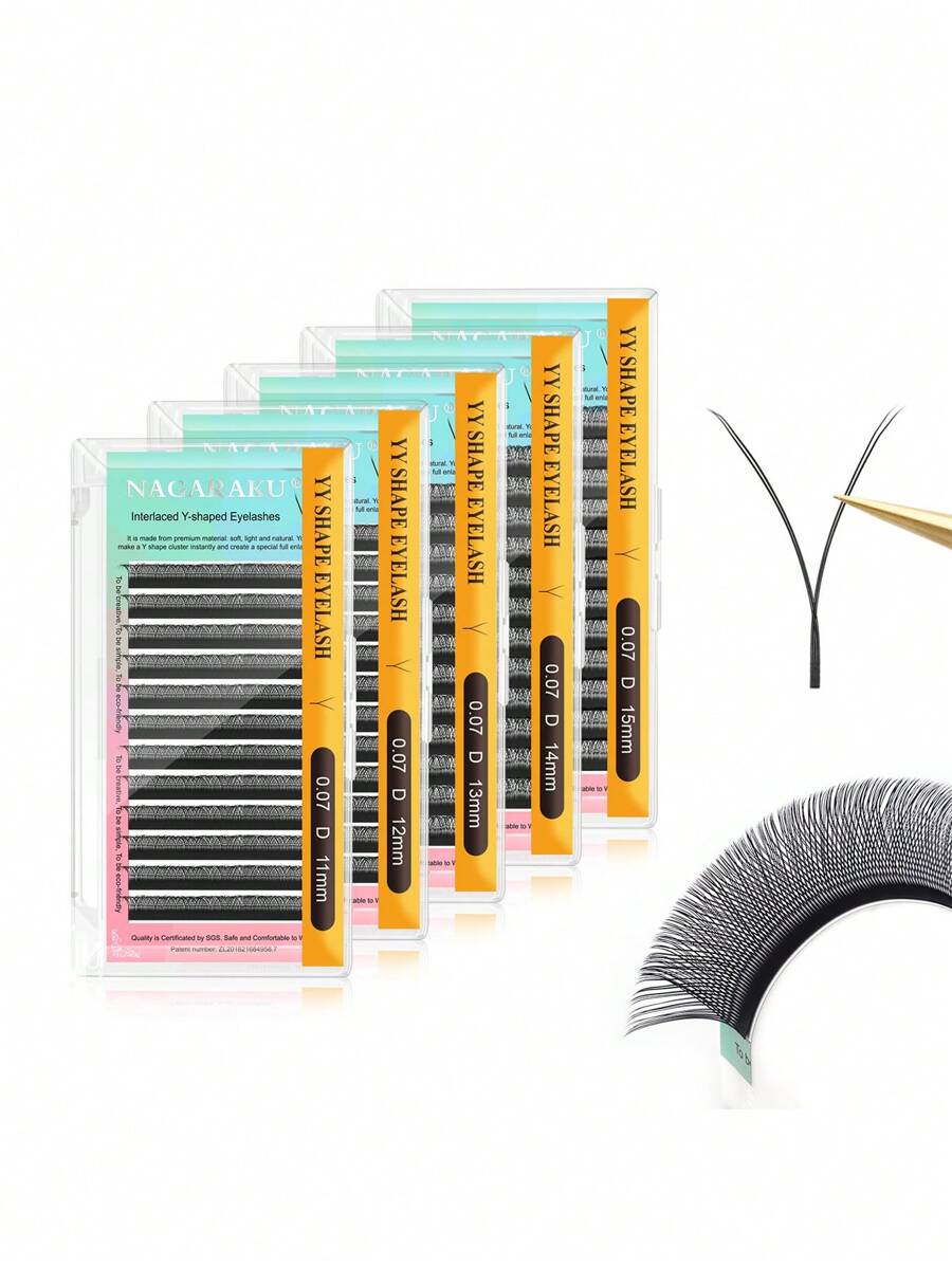 5 盒 NAGARAKU YY 形手工编织优质水貂皮柔软轻盈自然睫毛延长化妆网状十字假睫毛 W 形柔软自然延长专业睫毛嫁接睫毛簇、睫毛簇、单根睫毛、睫毛、假睫毛
