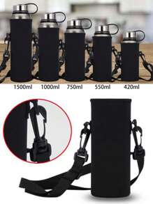 Durable Insulated Water Bottle Sleeve, Portable Water Bottle Bag With Adjustable Shoulder Strap, Travel Water Bottle Protective Cover - Black - View 3