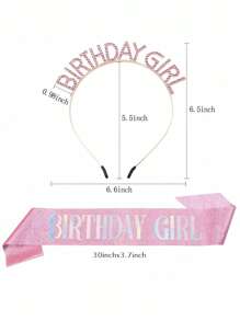 1件粉色女孩生日绶带，闪亮生日绶带和皇冠，生日快乐装饰配件，水钻生日女孩头饰 - 粉色 - 查看 5