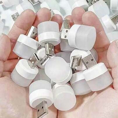 2pcs/6pcs/10pcs USB Night Light, Student Dormitory Bedroom Bedside Emergency Portable Eye-Caring Mini LED Round Lamp