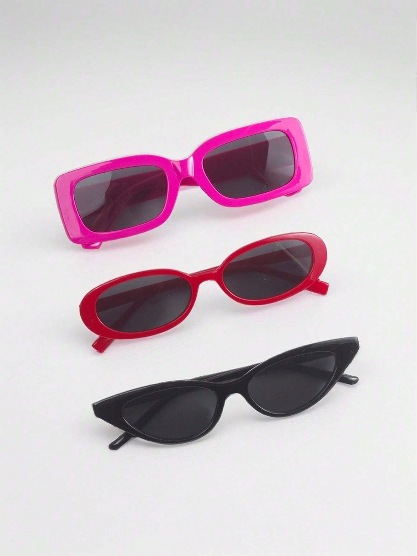 ヨーロッパとアメリカのトレンディなスクエアフレームサングラス、ファッショナブルなスクエアトライアングルアイウェア 3ペア SHEIN JAPAN