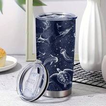 1個星空海洋主題杯，海洋世界，20盎司多功能汽車杯戶外咖啡杯保溫杯，送給家人和朋友的禮物，2024年 - 藍色 - 查看 1