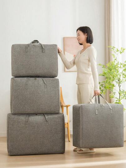 1 件多色（灰色、卡其色）布质收纳袋，防护服装袋，可折叠旅行收纳袋，大容量多功能衣柜季节性衣物收纳袋，床下收纳袋
