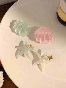 2pcs Bohemian Shell & Starfish Shaped Hair Clips For Daily And Beach Vacation Use - Multicolor - View 4