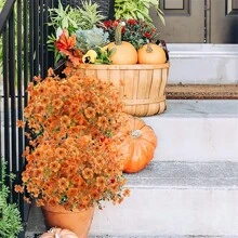 12 件户外人造秋季花，抗紫外线假植物，仿塑料花卉橙色灌木悬挂花植物适用于家庭厨房阳台花园窗台秋季装饰