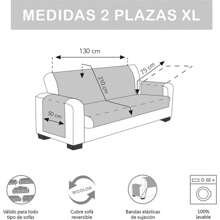 Ecommerc3 Reversible Sofa Cover For 2 Seater XL Sofa - Extra Soft Touch Sofa Cover And Maximum Fit - 黑色 - 查看 3