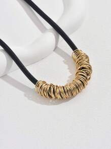 1pc Vintage Geometric Multi-Loop Leather Cord Necklace, Necklaces For Women - Gold - View 4