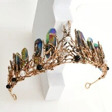 1pc Natural Crystal Stone Decorated Crown Headband - Bronze - View 6