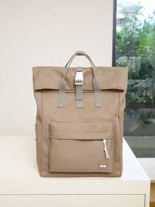 1pc Women Solid Color Functional Backpack Suitable For Commuting And Travel, Women Simple Casual Functional Backpack, Women Solid Color Functional Backpack, Women Simple Sporty Black Backpack, School Backpack - Khaki - View 2