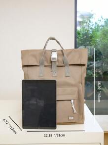 1pc Women Solid Color Functional Backpack Suitable For Commuting And Travel, Women Simple Casual Functional Backpack, Women Solid Color Functional Backpack, Women Simple Sporty Black Backpack, School Backpack - Khaki - View 10