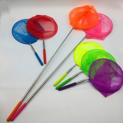 1pc Mini Stainless Steel Telescopic Butterfly/Insect Catching Net, Retractable Fishing Net, Outdoor Water Play Toy (Handleless Pattern And Patterned Handle Randomly Sent, Handle Style Randomly Shipped)