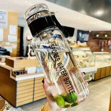 Glass Water Bottle With Stainless Steel Filter, Glass Lid Also Used As A Cup, For Water And Drinks - Silver - View 6