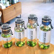 Glass Water Bottle With Stainless Steel Filter, Glass Lid Also Used As A Cup, For Water And Drinks - Silver - View 4