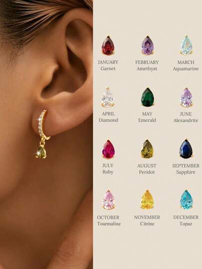 1pc Water Droplet Birthstone Drop Earrings For Women S925 Sterling Silver 12 Month Personalized Earrings Fine Jewelry Birthday Gift
