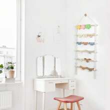 Hair Claw Clip Organizer,Macrame Hanging Hair Clip Holder And Storage For Girls,Claw Clips Hanger Home Boho Decor For Wall,Door,Closet - Beige-1 - View 5