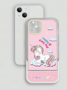 1 pieza Funda de teléfono con estampado de unicornio de dibujos animados en color rosa, con función de soporte, compatible con series de Apple y - Multicolor - Ver 4