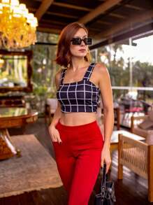 Moderna & Slim Women Tank Tops & Camis - Cờ vua đen trắng - Xem 3