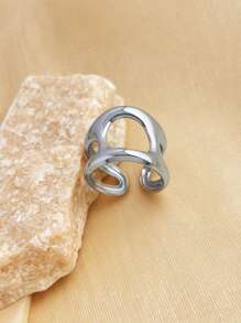 1pc Fashion Retro Stainless Steel Ring, 18K Gold/Silver Plated, Bold Opening Ring, Personality Couple Jewelry Decoration