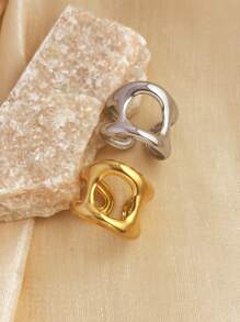 1pc Fashion Retro Stainless Steel Ring, 18K Gold/Silver Plated, Bold Opening Ring, Personality Couple Jewelry Decoration