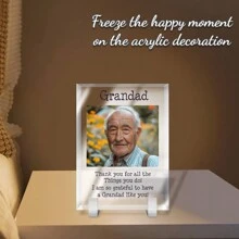 1入組，定制個人化照片矩形丙烯酸飾板，與底座的定制照片廣告板，客廳教室裝飾矩形丙烯板裝飾，作為祖父的禮物，家居辦公桌面裝飾