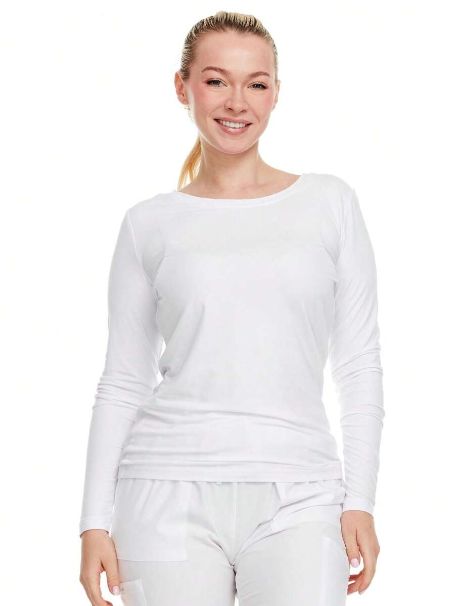 Women's Long Sleeve Underscrub Shirt - Lightweight Stretch 4-Way Stretch Base Layer For Nurse Beauty Salon Workwear | Clinical Scrubs Layering Tee | Spa Doctor Nursing Uniform Top