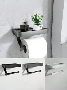1 件带手机支架的卫生纸架 - 壁挂式自粘纸巾卷架，适用于浴室和卫生间 - 无需钻孔，加厚设计 - 彩色 - 查看 3