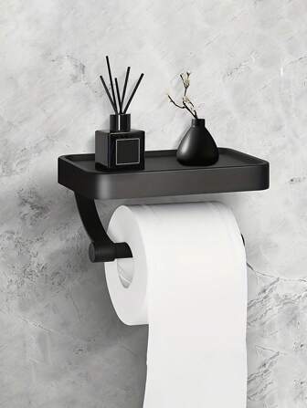 1 pieza Soporte para rollo de papel higiénico con soporte para teléfono - Montaje en pared autoadhesivo, adecuado para baños - Diseño sin taladrar y reforzado