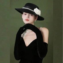 1双女士长款天鹅绒手套，颜色：深绿色、宝蓝色、黑色、酒红色、红色，适合婚礼、派对、正式活动、角色扮演装饰、节日、优雅复古性感风格万圣节圣诞节秋季配饰 - 多色 - 查看 8