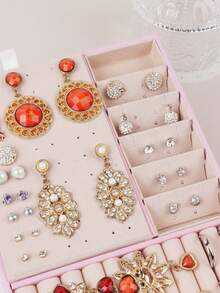 Ohrring-Box Schmuck-Organizer mit großer Kapazität für Ohrringe, Halsketten, Ringe und Armbänder - Pink - Übersicht 7