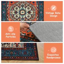 Alfombra bohemia salón dormitorio alfombras de pelo corto lavable suave antideslizante diseño vintage - Multicolor - Ver 5