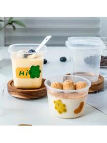 10 conjuntos de copos plásticos transparentes com tampas e colheres, recipientes de embalagem de alimentos reutilizáveis para bolos, pudins e sobremesas. Adequado para bebidas quentes e frias, ideal para casa, restaurante, piquenique, camping, suprimentos de festa e acessórios de mesa.