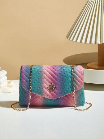 Mini Fashionable Rainbow Crossbody Bag With Lightweight Chain Strap For Women, Colorful Purse For Women