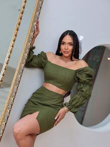 Women Two-Piece Outfits - 軍綠色 - 查看 1