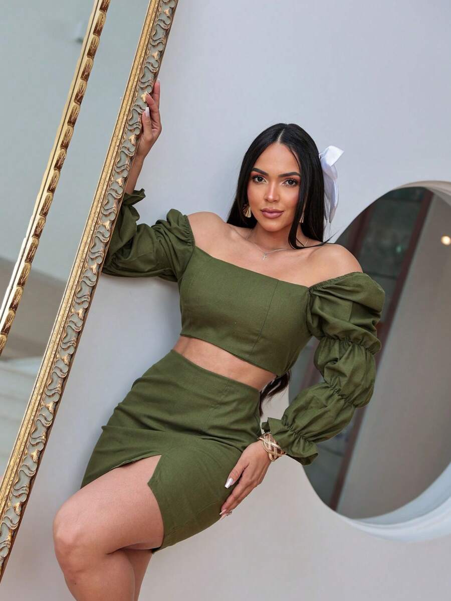 Women Two-Piece Outfits - 軍綠色 - 查看 1