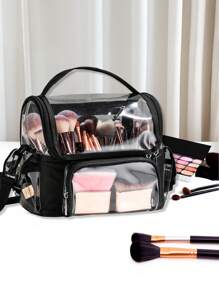 Bolso Cosmetiquero Bolso de Maquillaje PVC Transparente Impermeable de Gran Capacidad - Negro - Ver 2
