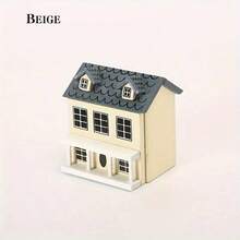 别墅娃娃屋微型家具，粉色和蓝色墙壁搭配灰色屋顶，可爱的袖珍娃娃屋，小房子，娃娃屋配件，微型小屋，圣诞村屋，木制微型房屋套装，微型娃娃屋小雕像，装饰摆件 - 彩色 - 查看 8