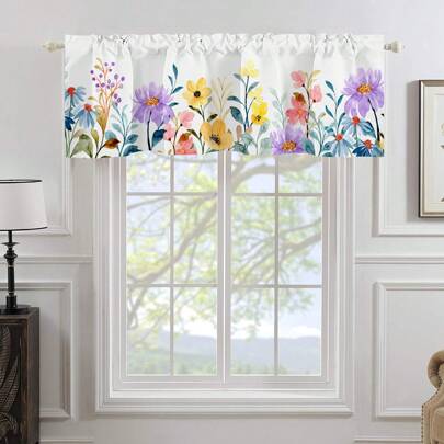 1pc Floral Pattern Valance, Rod Pocket Short Curtain, Window Treatment Valances For Kitchen Bathroom Bedroom, Home Decor