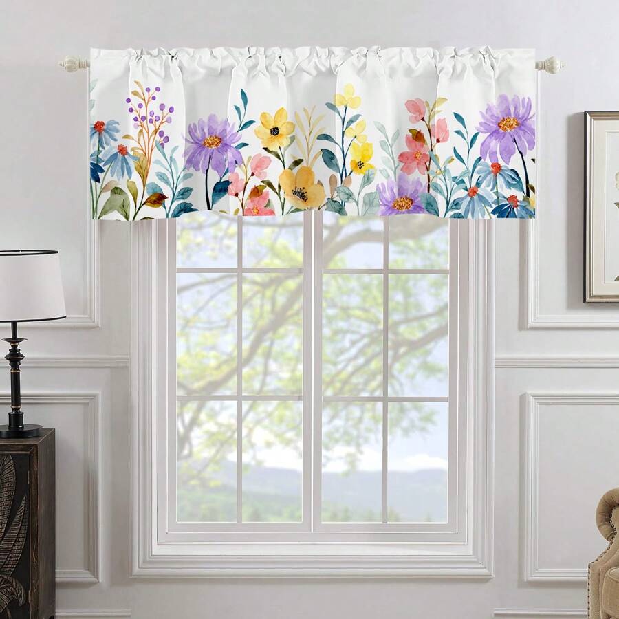 1pc Floral Pattern Valance, Rod Pocket Short Curtain, Window Treatment Valances For Kitchen Bathroom Bedroom, Home Decor