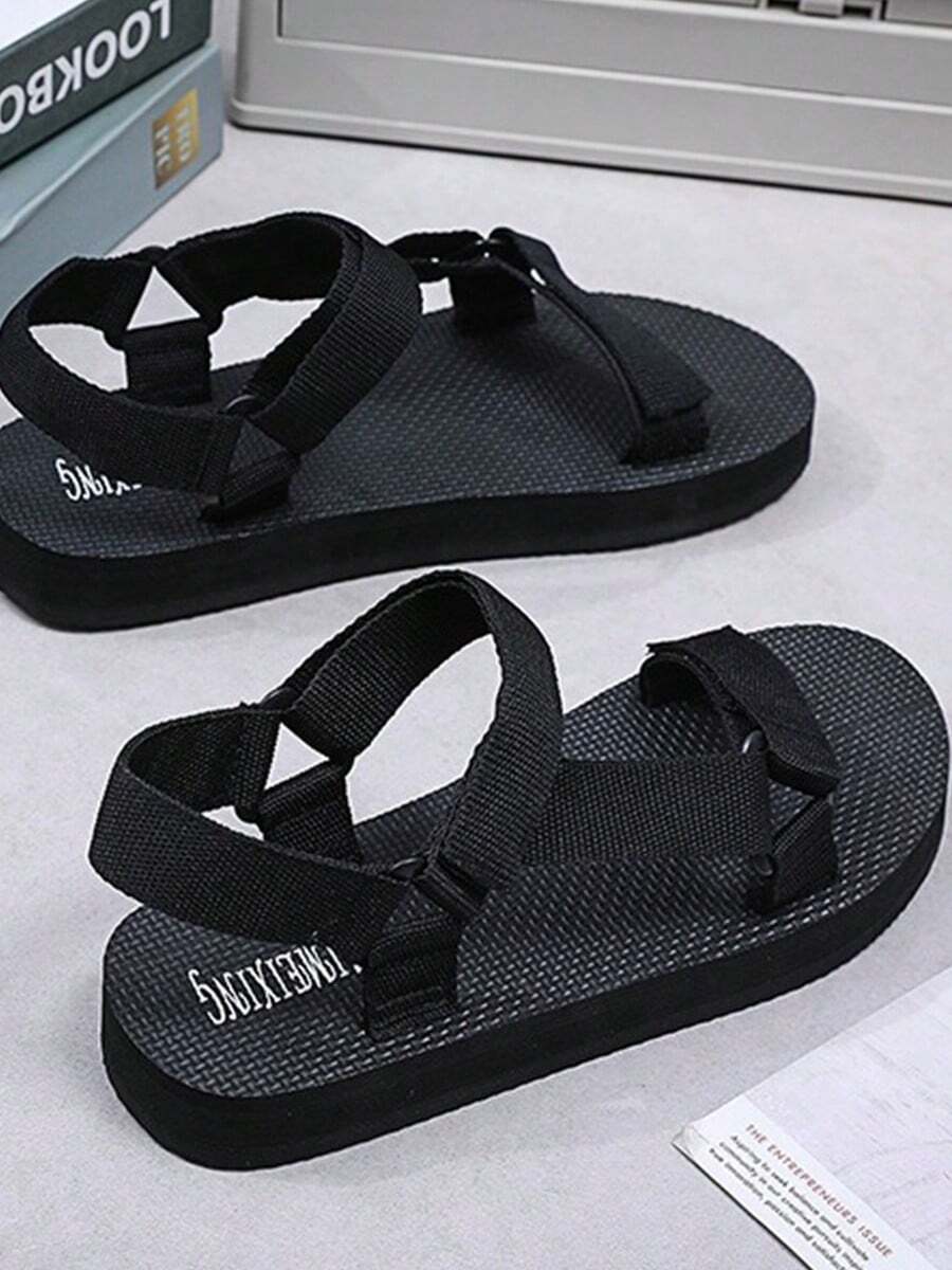 Sandalias planas negras, sandalias de mujer, sandalias abiertas, sandalias minimalistas de verano para mujer. Modernas, sencillas y cómodas, perfectas para salir. - Negro - Ver 1