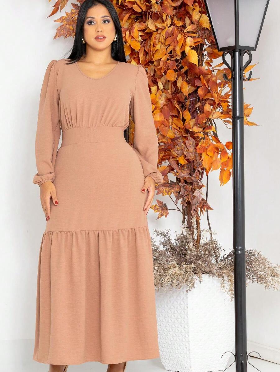 Women Dresses - 卡其色 - 查看 1