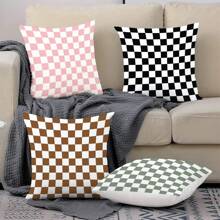 1pc Checkered Geometric Print Cushion Cover, Room Decorative Pillowcase Home Decoration