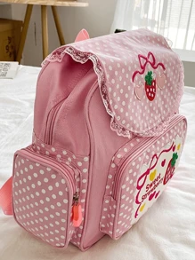 1pc Cute Embroidered Fruit Strawberry Lace Backpack, Student School Bag, Portable Travel BackpackSchool Bag,School Bookbag,Backpack For School,Large Capacity,Classic Casual,Lightweight, Suitable For Teen Girls Women College StudentsMiddle School, High School,Outdoors, Travel, Outings,Holiday,Elementary School, & Cute Strawberry Purse, Strawberry - Pink - View 7