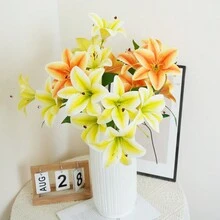 1 件人造百合花，长茎人造观星百合，带 3 个花头，仿虎皮百合花束，适用于家居酒店插花派对装饰 - 黃色 - 查看 5