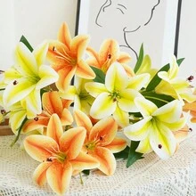 1 件人造百合花，长茎人造观星百合，带 3 个花头，仿虎皮百合花束，适用于家居酒店插花派对装饰 - 黃色 - 查看 4