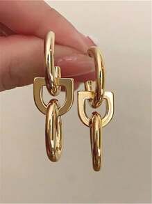 2 piezas Pendientes vintage de óvalo geométrico, pendientes de botón en forma de C, joyería de fiesta para mujer estilo europeo y americano, regalo