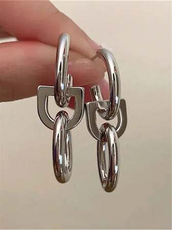 2 件复古几何椭圆形吊坠耳环，C 形耳钉，欧美风格女士派对珠宝礼物